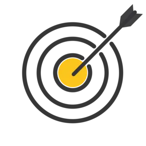 Ícone de flecha acertando no alvo, simbolizando o cumprimento da missão da empresa Rhome com precisão.