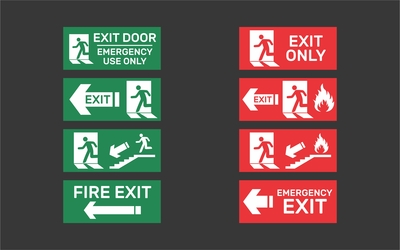 Imagem de placas de sinalização de segurança, destacando os serviços da empresa no ramo de segurança e proteção.