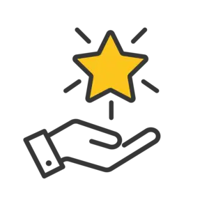 Ícone de mão segurando uma estrela, representando os valores da empresa Rhome.