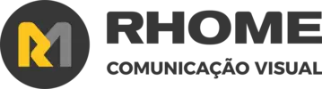 Logo da Rhome Comunicação Visual - Uma combinação de elementos gráficos modernos e sofisticados que representam a excelência em comunicação visual.